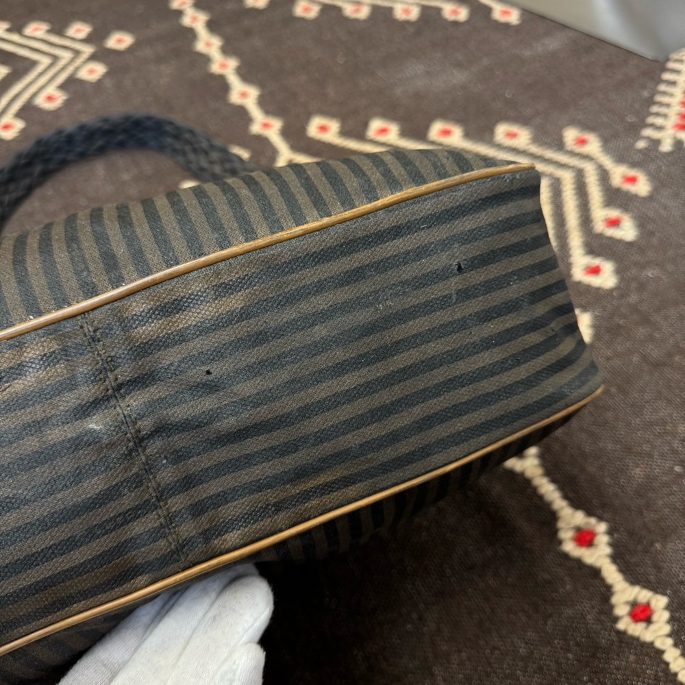 Fendi Zucca Stripe Canvas Shoulder Crossbody Logo Bag Brown Black Vintage - Picture 17 of 17